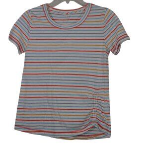 T By Talbots Stripe Short Sleeve T-Shirt Knit Top Women Size S White Multi-color